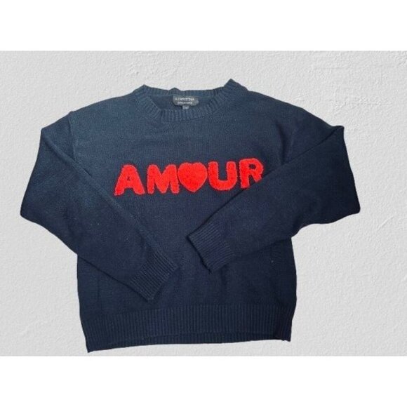 S. CHRISTINA 100% Cashmere Sweater AMOUR Navy Blue Crewneck Size Large - Picture 4 of 7